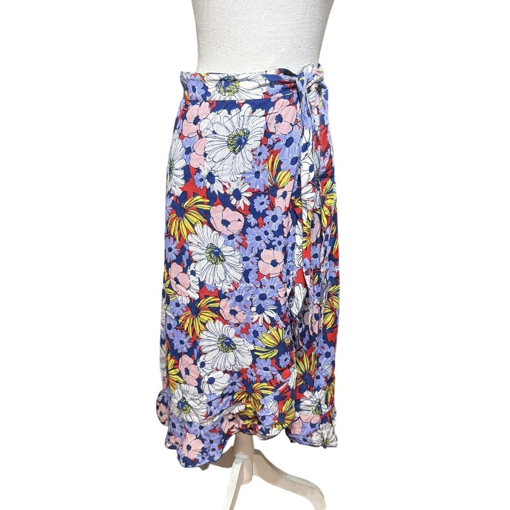 Anthropologie Maeve Sybil Wrap Skirt Sz XS Floral Tie Waist Ruffle Hem Midi
